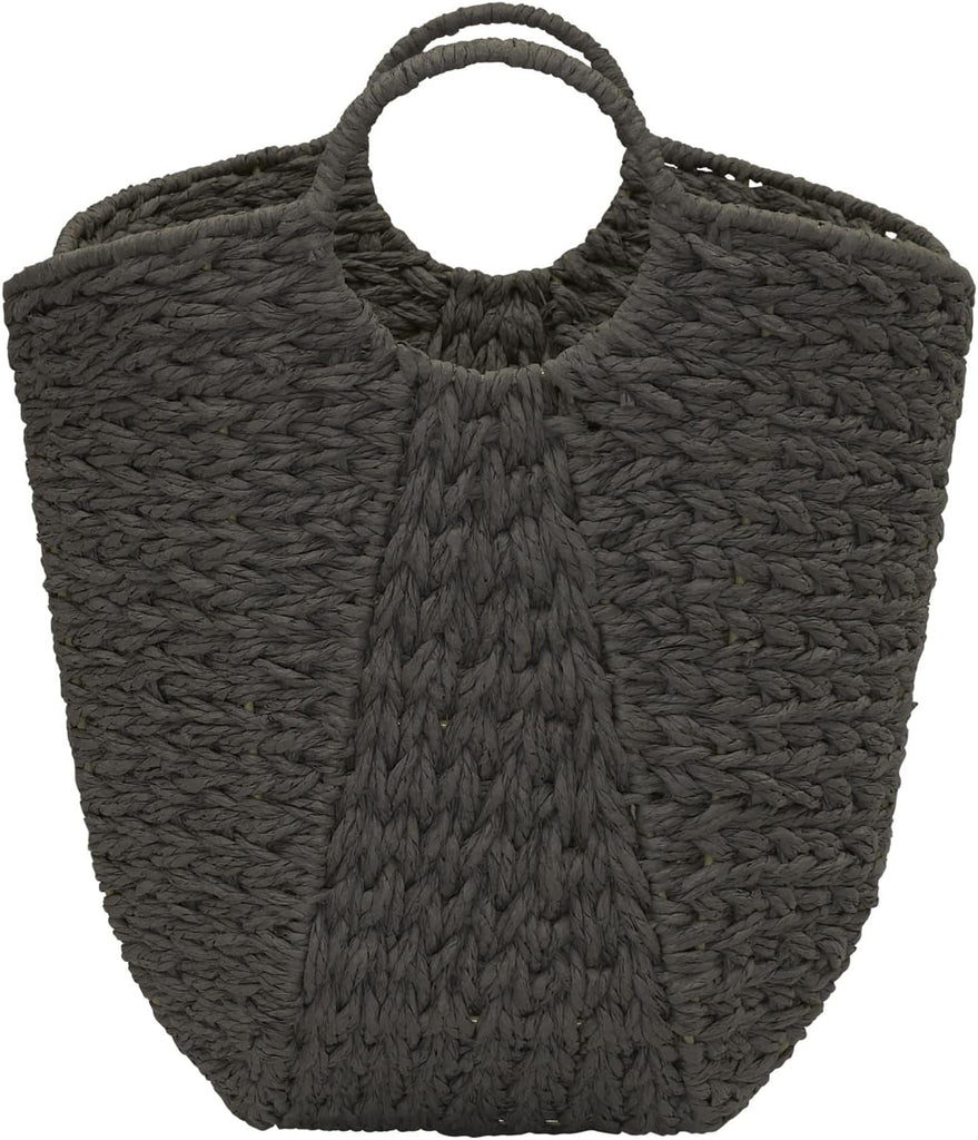 Handwoven Paper Rope Storage Basket with Metal Frame and Handles, Gray