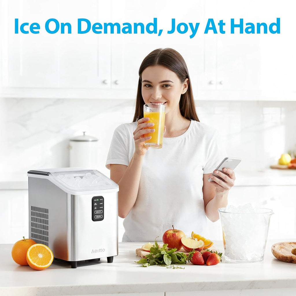 Ice Maker Countertop 26lbs/24H, Ice Machine 8 Ice Cubes Ready in 6 Mins, 2 Sizes of Bullet Ice Portable Ice Makers