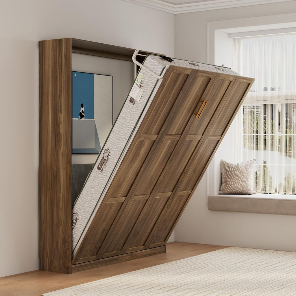 Farmhouse Murphy Bed Queen, 85" Wall Bed Folds to Save Space, Concealed Bed Frame with Hydraulic Rod and Wall Mounted