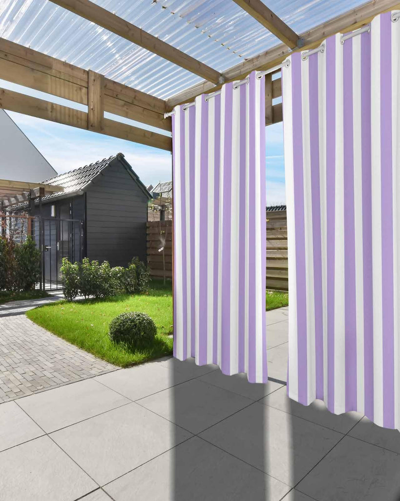 Stripe Outdoor Curtains Waterproof Outside Curtain 2 Panel, Purple White Window Treatment Drapes Vertical Striped