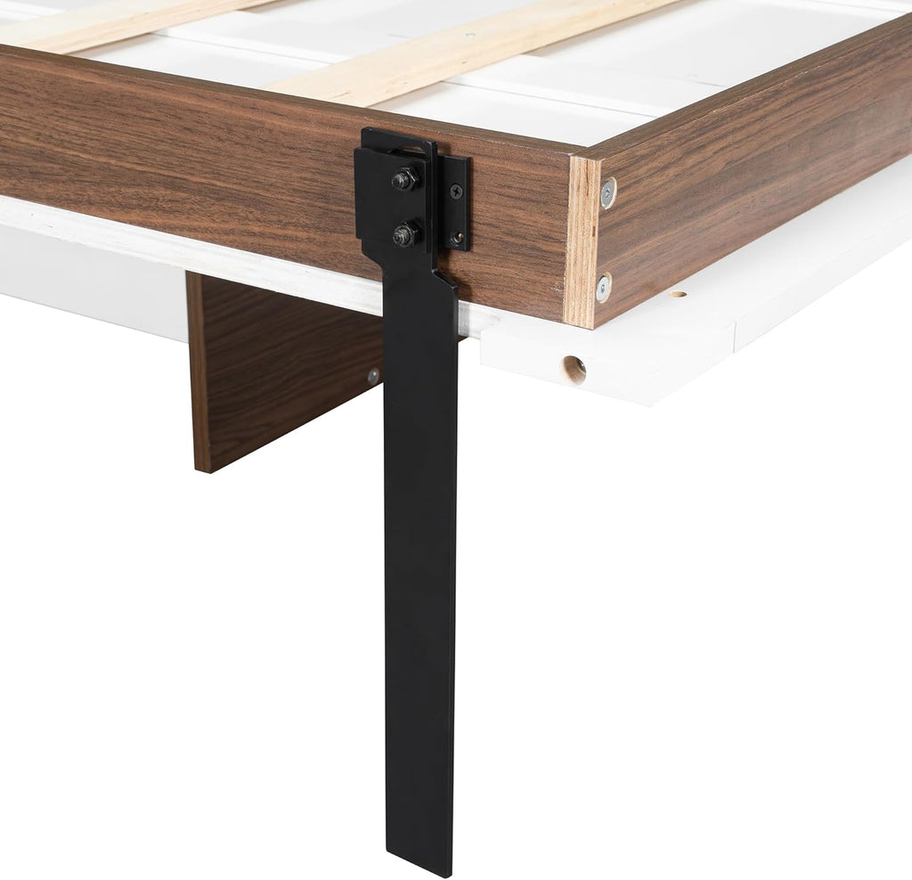 Full Murphy Bed with Desk, Wood Folding Hideaway Space Saving Murphy Wall Bed for Adults (White)