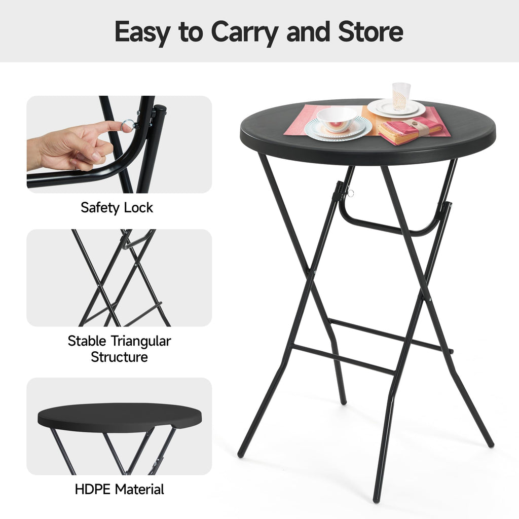 32'' Round Folding Table, HDPE Portable Bar Height Table with Removable Legs for Indoor Outdoor Wedding Event