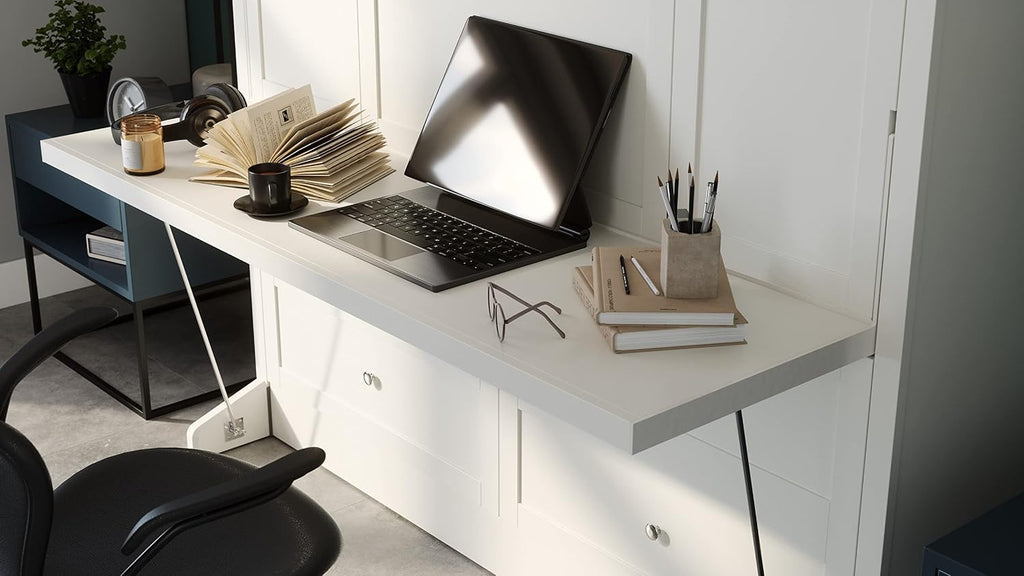 Queen Murphy Bed with Desk | Engineered & Solid Wood Construction | Smooth Painted Finish - No Melamine Used