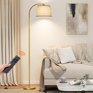 64" 3 Color Dimmable Gold Arc Floor Standing Lamp with Remote