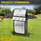 3-Burner Propane Gas Grill, 31,500 BTU Stainless Steel BBQ Grill with Foldable Side Tables and Cast Iron Grates for Patio, Backyard, and Camping