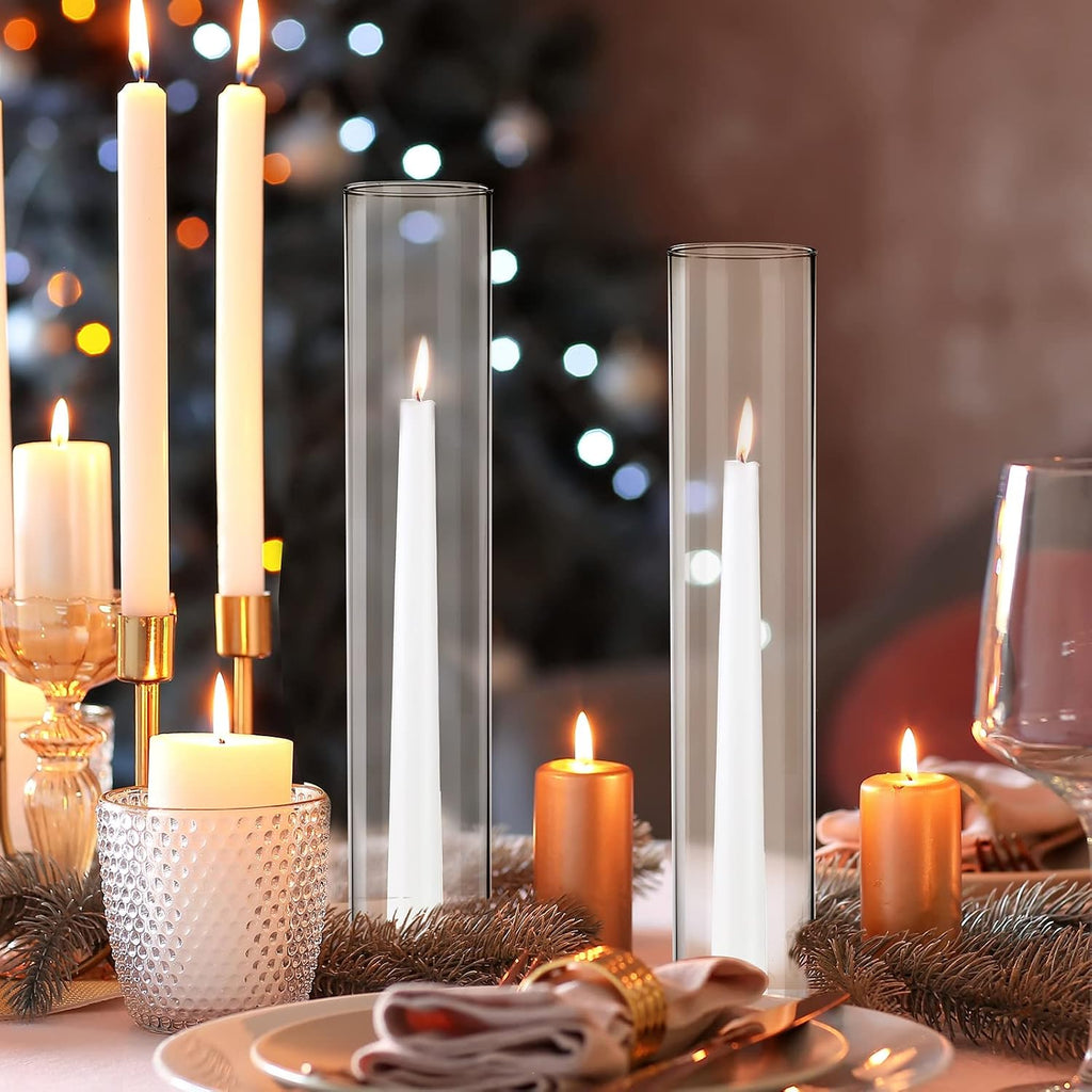 48 Pcs 2.5" W x 14" H Hurricane Candle Holder Sleeve Bottomless Glass Cylinder Candleholder Tall Candle Glass Cover