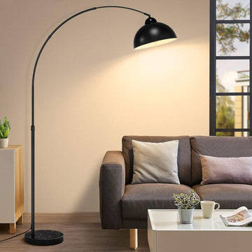 Modern Arc Floor Lamp with Metal Hanging Dome Shade, Industrial Adjustable Over the Couch Stand Up L