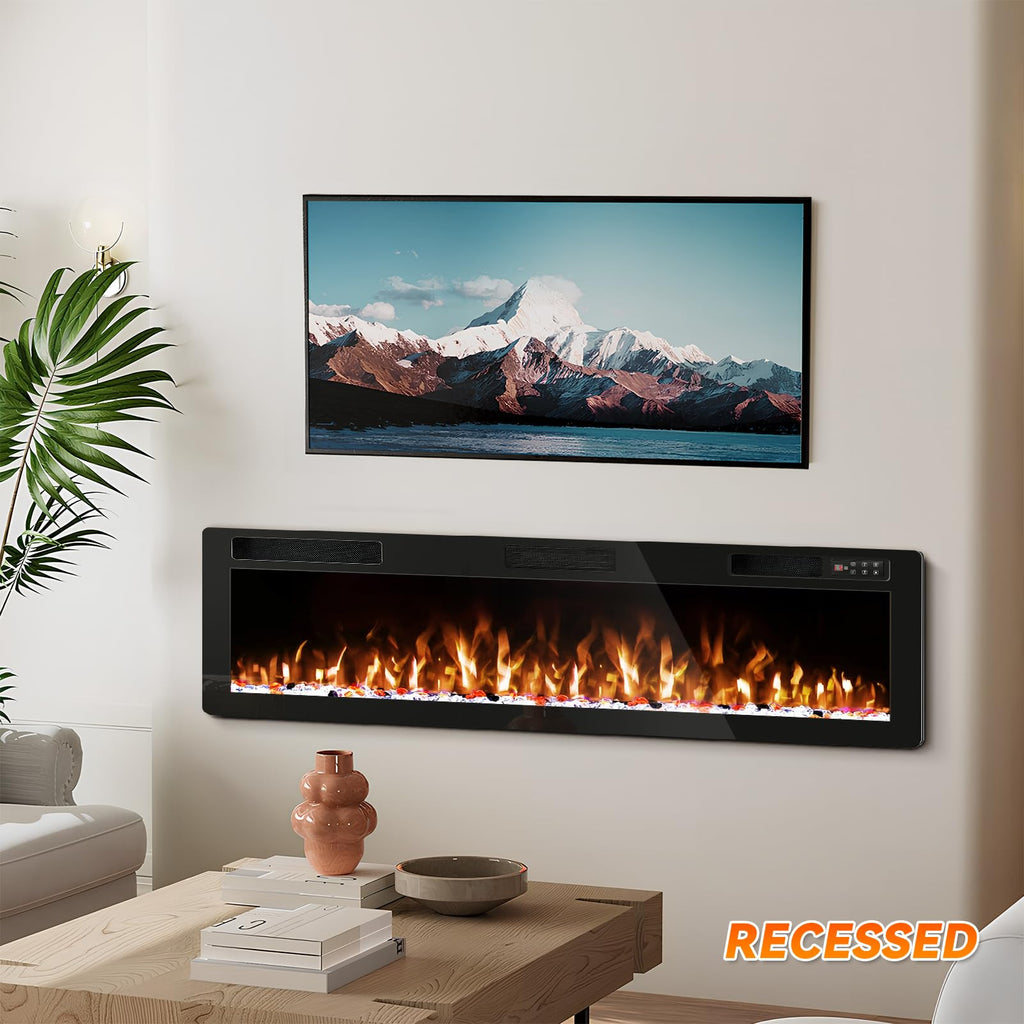 72 Inch Electric Fireplace Ultra-Thin Wall Mounted Fireplace