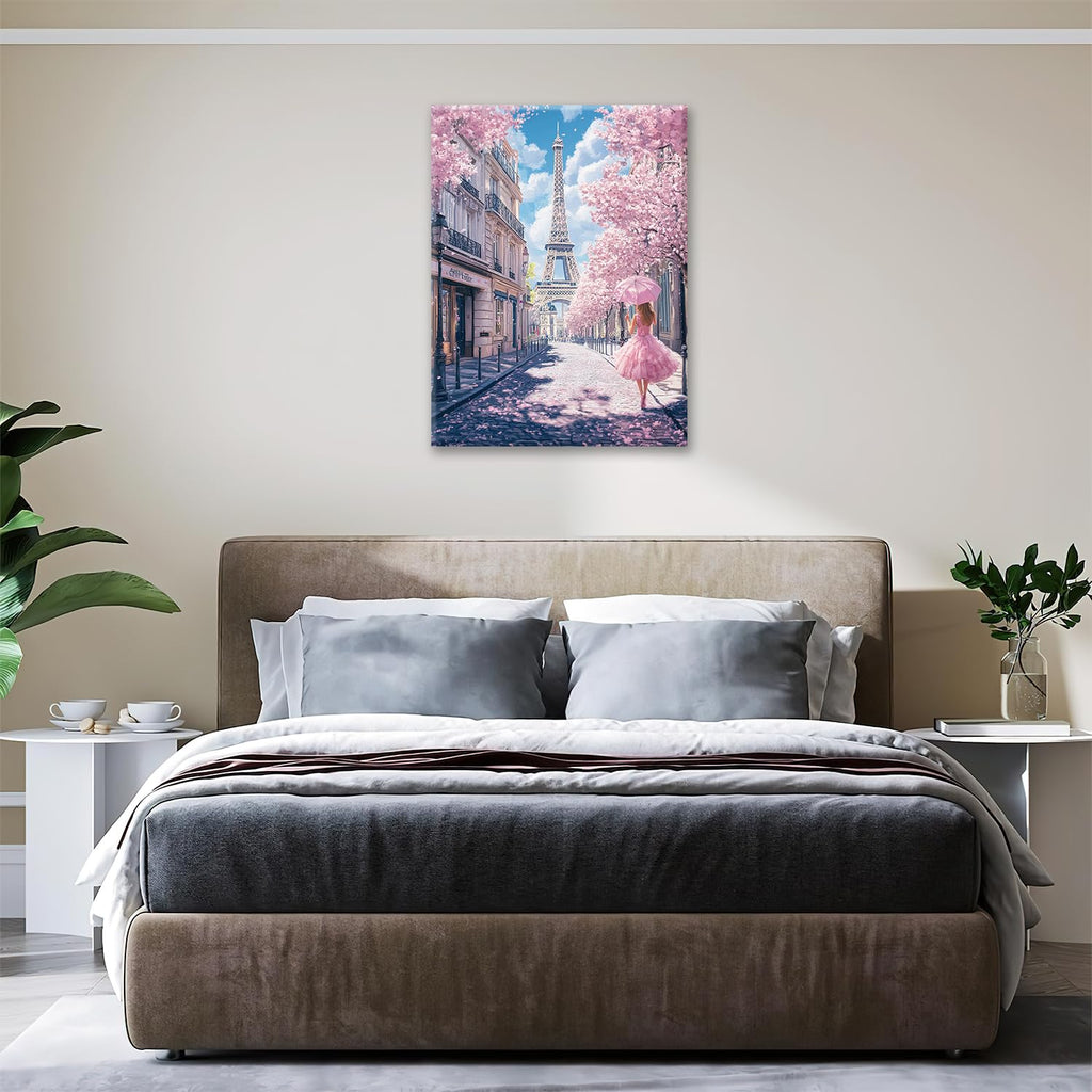 Paris Eiffel Tower Canvas Wall Paris Pictures Cherry Blossom Painting Eiffel Tower Prints Modern Artwork Living Room