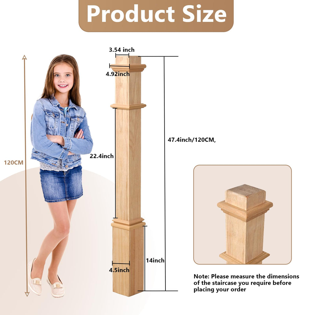 1 Pcs 48 Inch Red Oak Newel Post for Staircase Railing Replacement