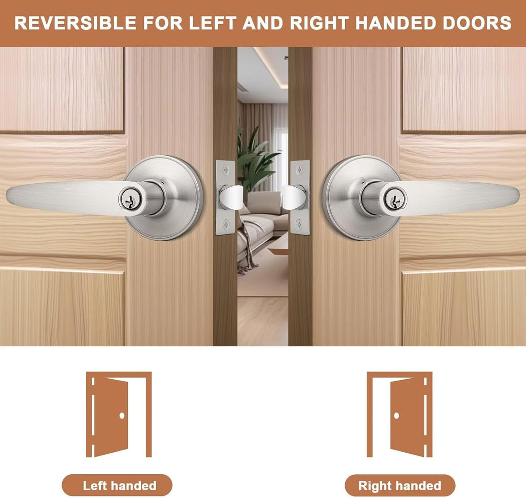 (3 Pack Keyed Entry Door Lever Lock Door Handleset,(keyed Alike) Each with 3 Keys All Same Key in Satin Nickel