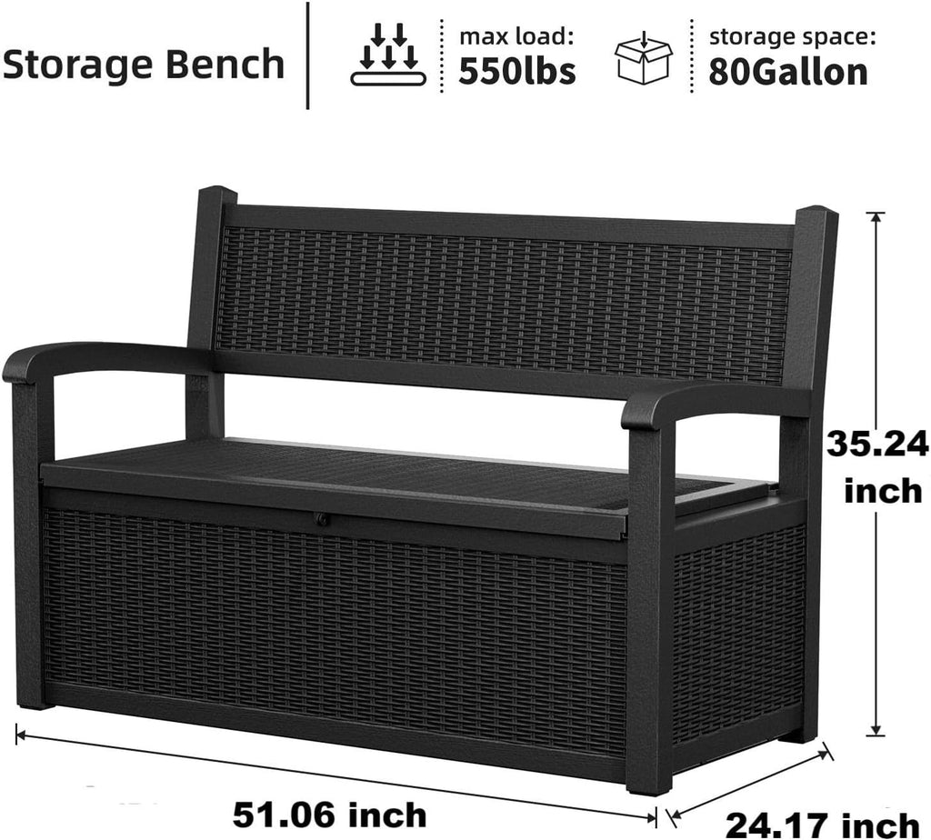 80 Gallon Outdoor Storage Bench Lockable Deck Box Outdoor Storage Box Waterproof ,Garden,and Porch - Perfect for