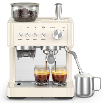 15-Bar Expresso Coffee Machines, Commercial Espresso Machine with Grinder, Milk Frother/Steam Wand & Tamping Tools