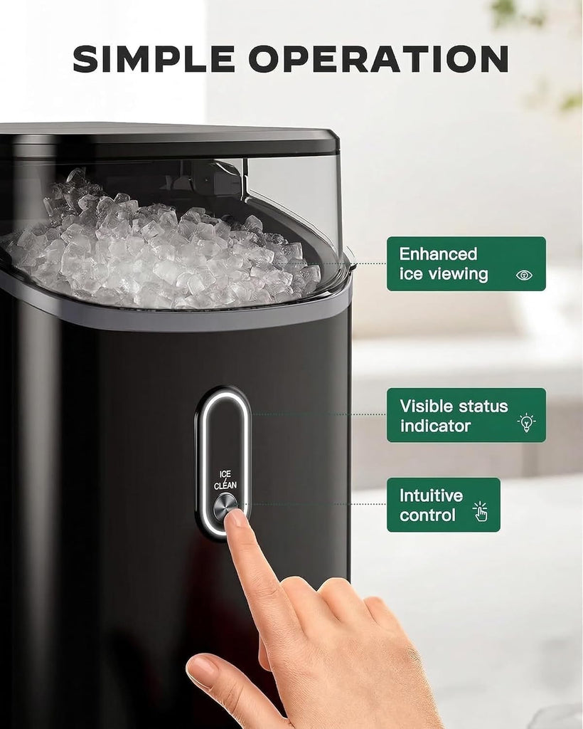 Nugget Ice Maker Countertop, Pebble Ice Maker with Soft Chewable Ice, One-Click Operation Ice Machine