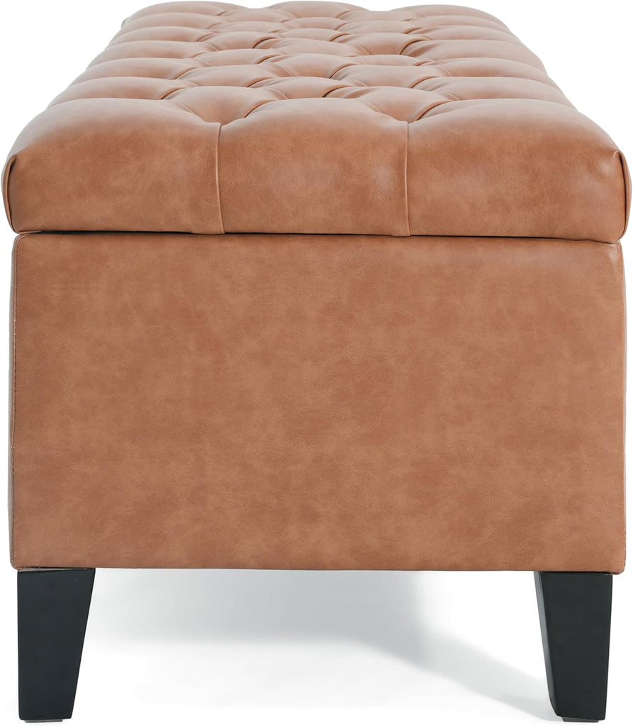 Ottilie PU Leather Storage Ottoman Bench, Wooden Rectangular Ottoman with Storage, Bedroom End of Bed Foot Stool