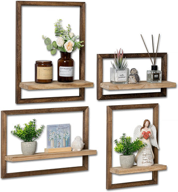 Rustic Wooden Floating Shelves: Farmhouse wall Decor, Set of 4 | Lightweigh Decorative wall shelf