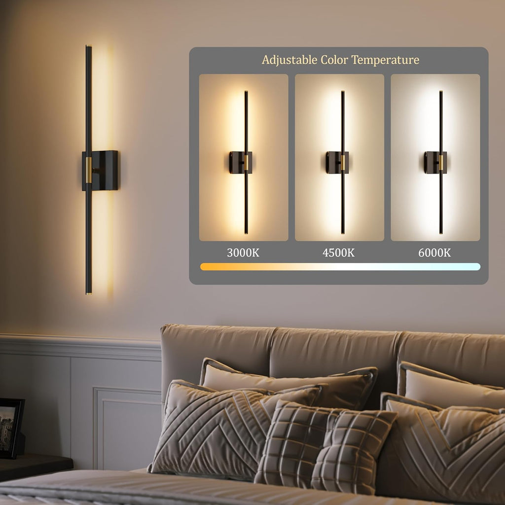 10000mAh Battery Operated Wall Sconces Set of 2, 3 Color Dimmable Rechargeable Wall Light with Remote, 24 Inch Black