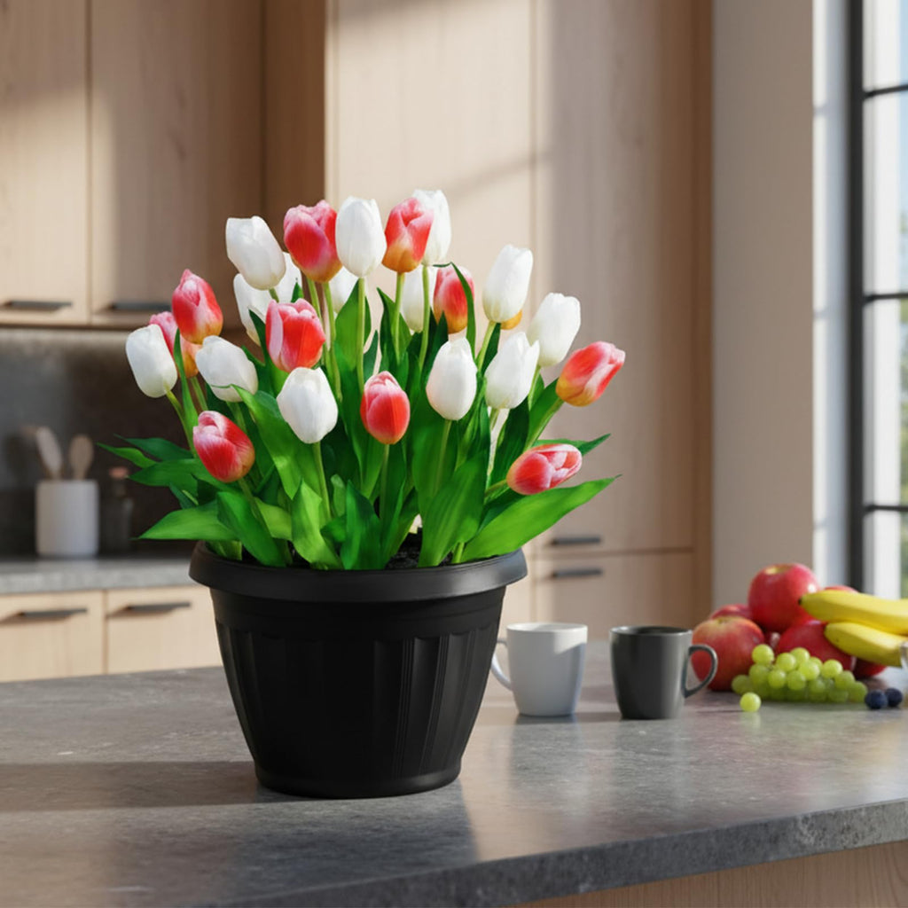 28PCS Artificial Tulips in Pot, Tabletop Decor