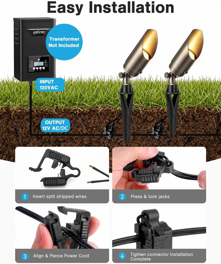 Solid Brass Outdoor Landscape Spotlights, 12V Heavy Duty Low Voltage Landscape Lighting, LED Spot Light Fixture