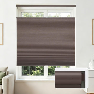 No Drill Blackout Cordless Cellular Shades, 22" W x 64" H, Brown