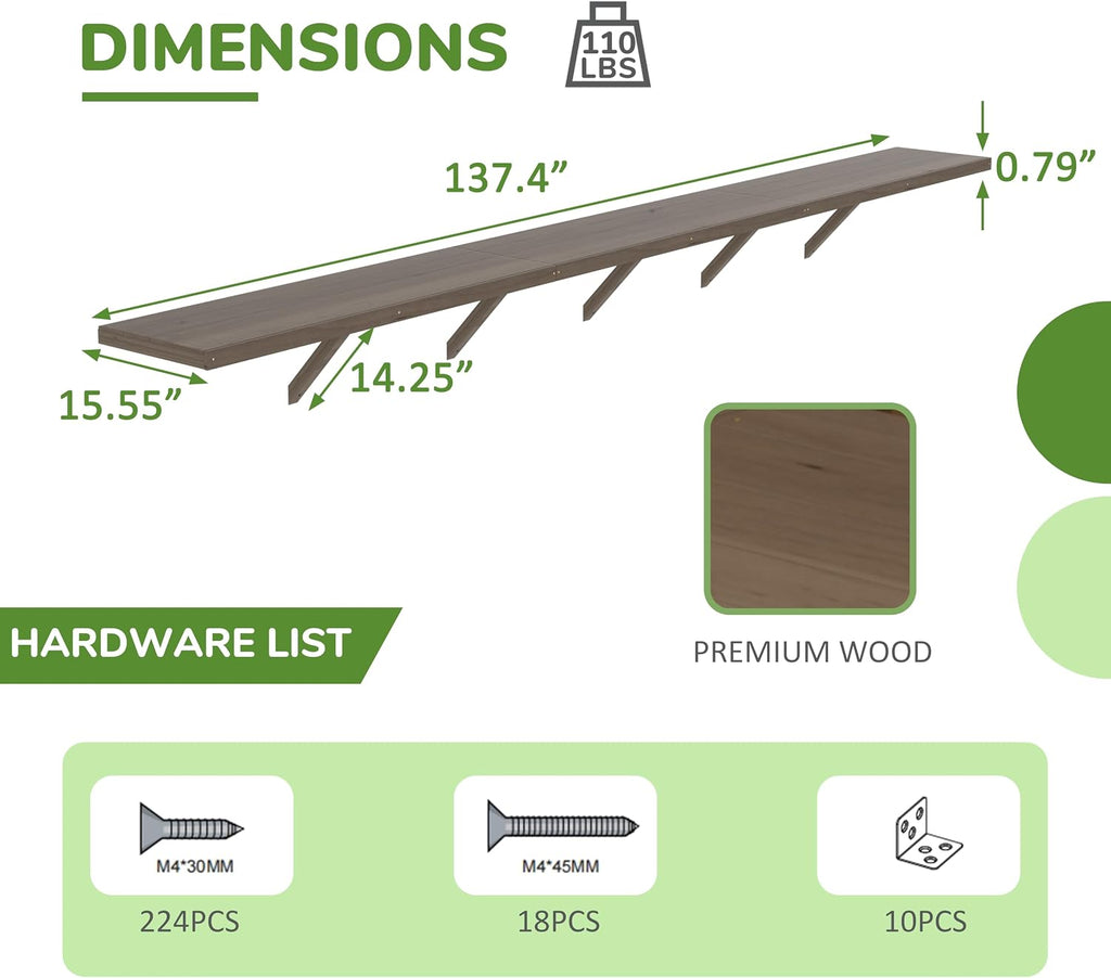 Shelf Suitable for 12FT Wood Greenhouse, 137" Wooden Storage Shelf Kit Fit Multiple Greenhouse , Horticulture