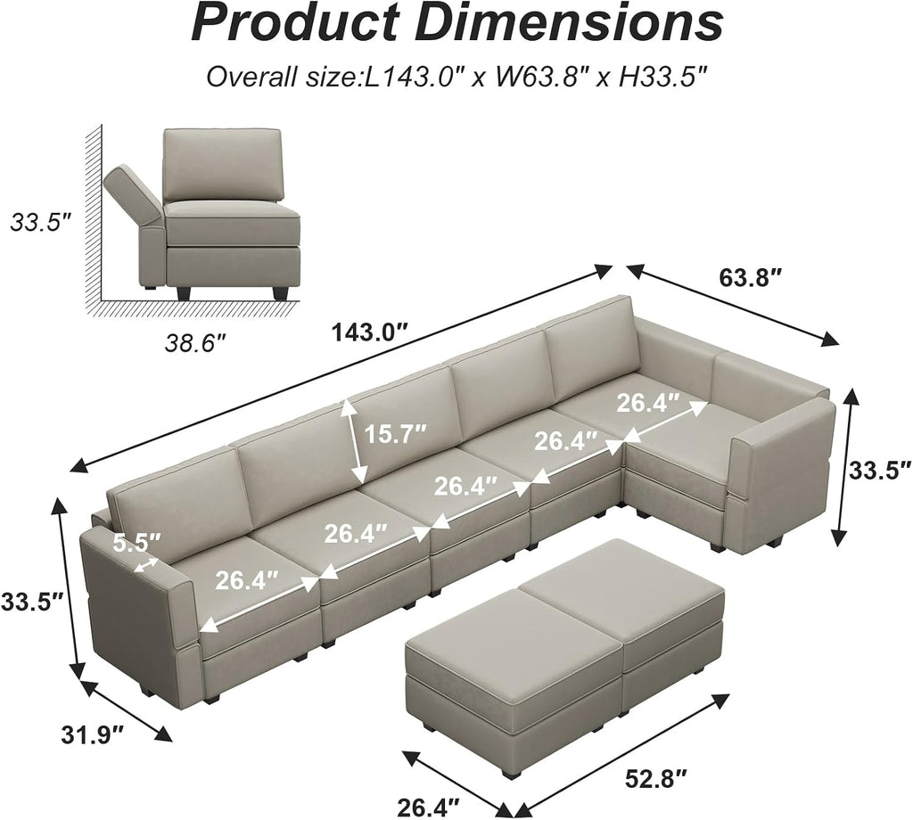 Oversized Modular Sectional Sofa L Shaped Couch Set with Reversible Chaise Convertible L Shape Sectional Sofa Grey