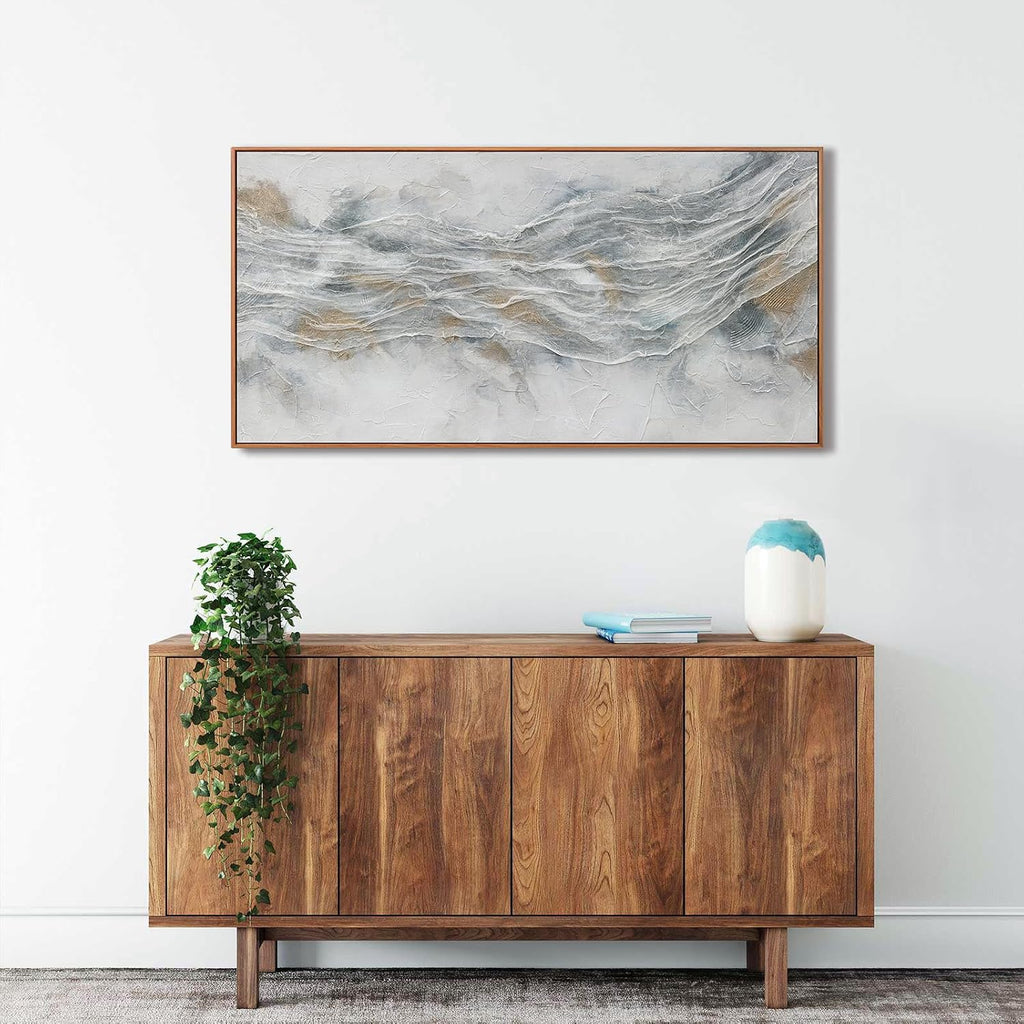 Abstract Wall Art Framed Home Artwork Decor Simple Modern Art Pieces With Gold And Gray Textures Modern Minimalist