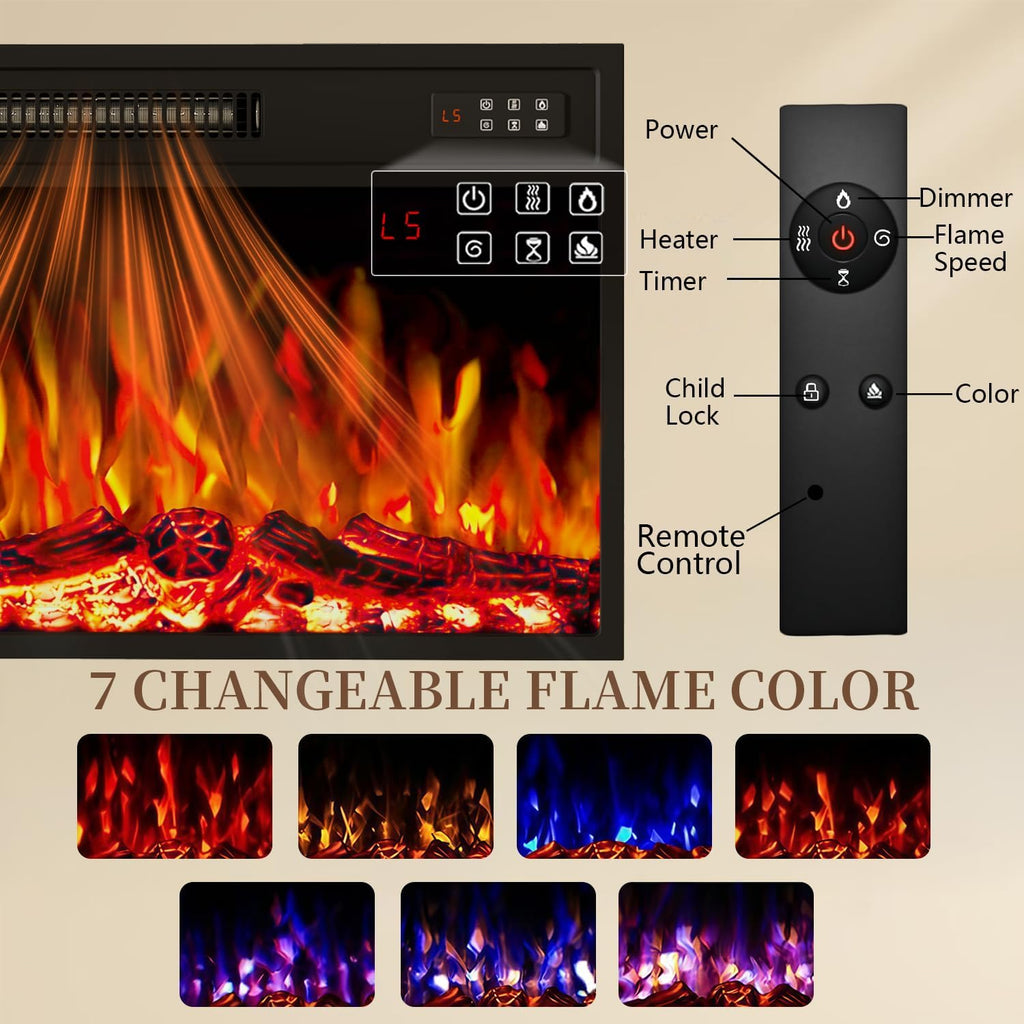 70" Fluted Fireplace TV Stand for TVs Up to 80 inches, Modern Wood TV Stand with 23" Electric Fireplace with Sliding