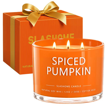 Pumpkin Spice Scented Candle, 12 Oz 3-Wick Soy Wax Fall Home Decor