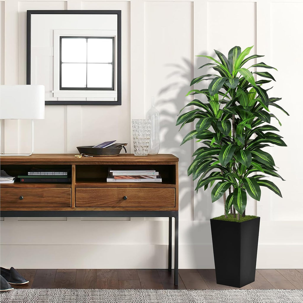 Artificial Plant 5FT Dracaena Fake Tree with Black Tall Planter | Faux Yucca Floor Plant in Pot, Artificial Trees