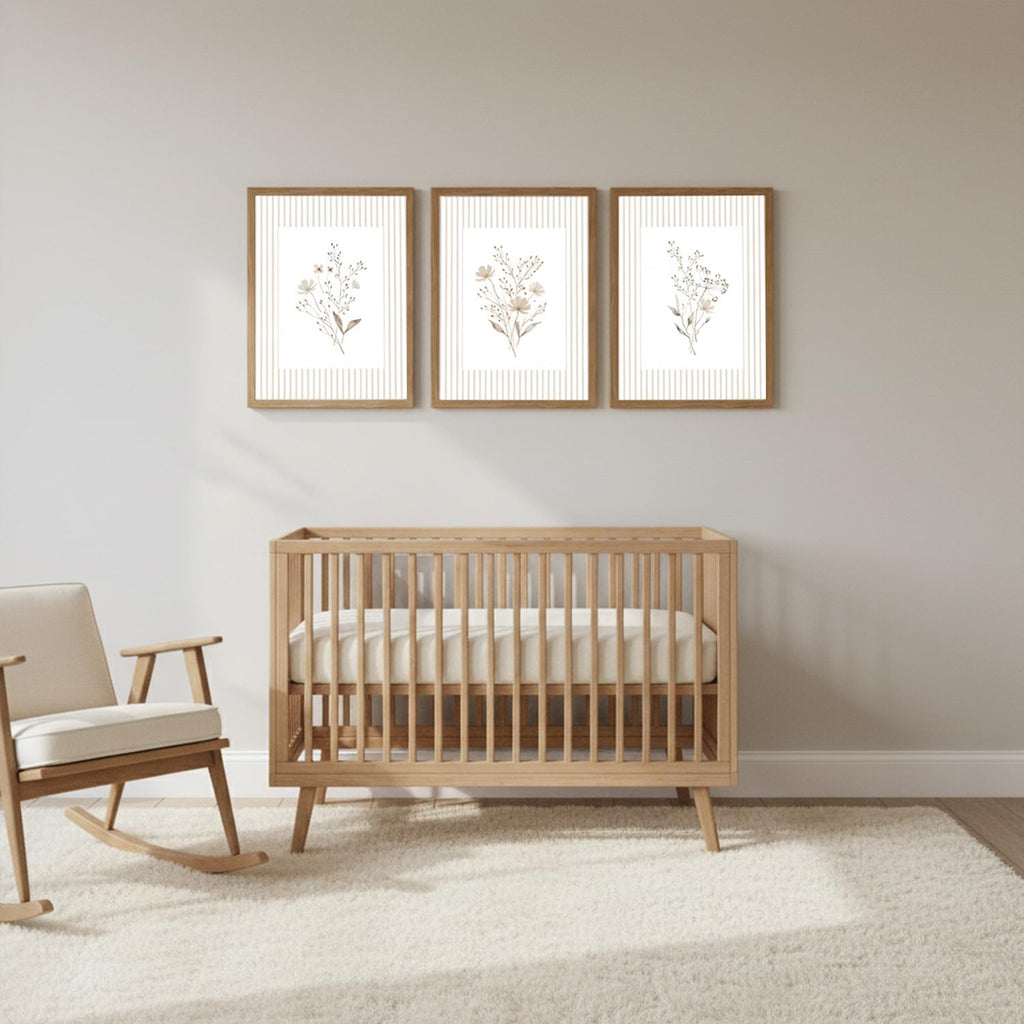 Neutral Wildflower Wall Art Set of 3, Vintage Flower Botanical Wall Decor Canvas Prints Pictures, Rustic Cottagecore