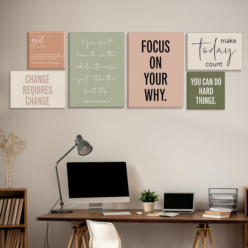 Framed Motivational Office Wall Decor, Set of 6 Boho Inspirational Canvas Wall Art Office Decorations for Work