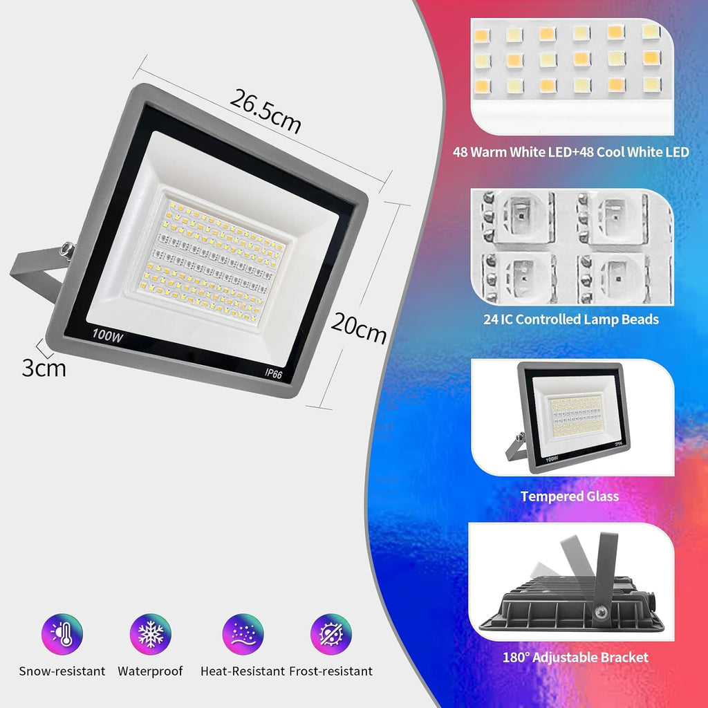 Flood Lights Outdoor RGB 1000W Equivalent,Smart Color Changing RGBCW Landscape Light with APP Control/Music
