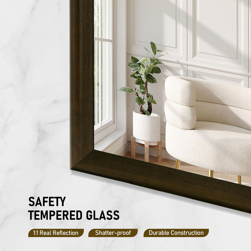 Rustic Wood Wall Mirror, Rectangle 24 x 36 Inch, Black Walnut
