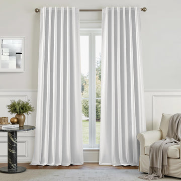 100% Blackout Faux Silk Greyish White Curtains 52W x 84L 2 Panels