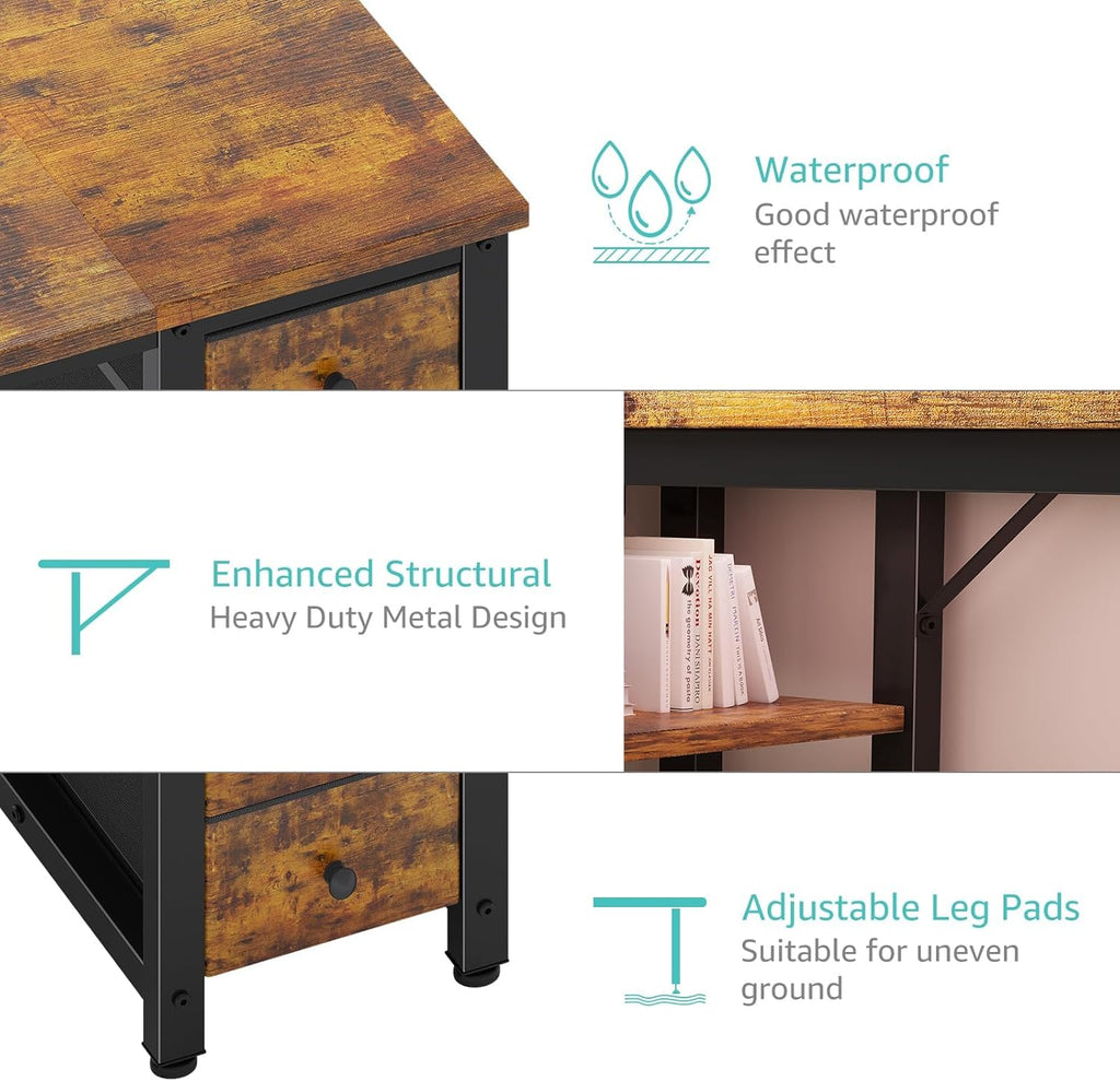 55 inch Computer Desk with 4 Fabric Drawers & Storage Shelves, Writing Work Study Desk Bedroom