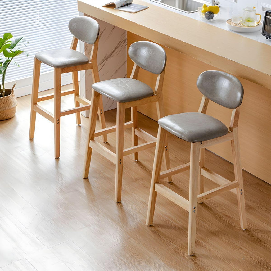 Modern Armless Backrest Counter Stool Soild Wood Bar Chair Counter Height with Pedal and PU Leather Dining Living
