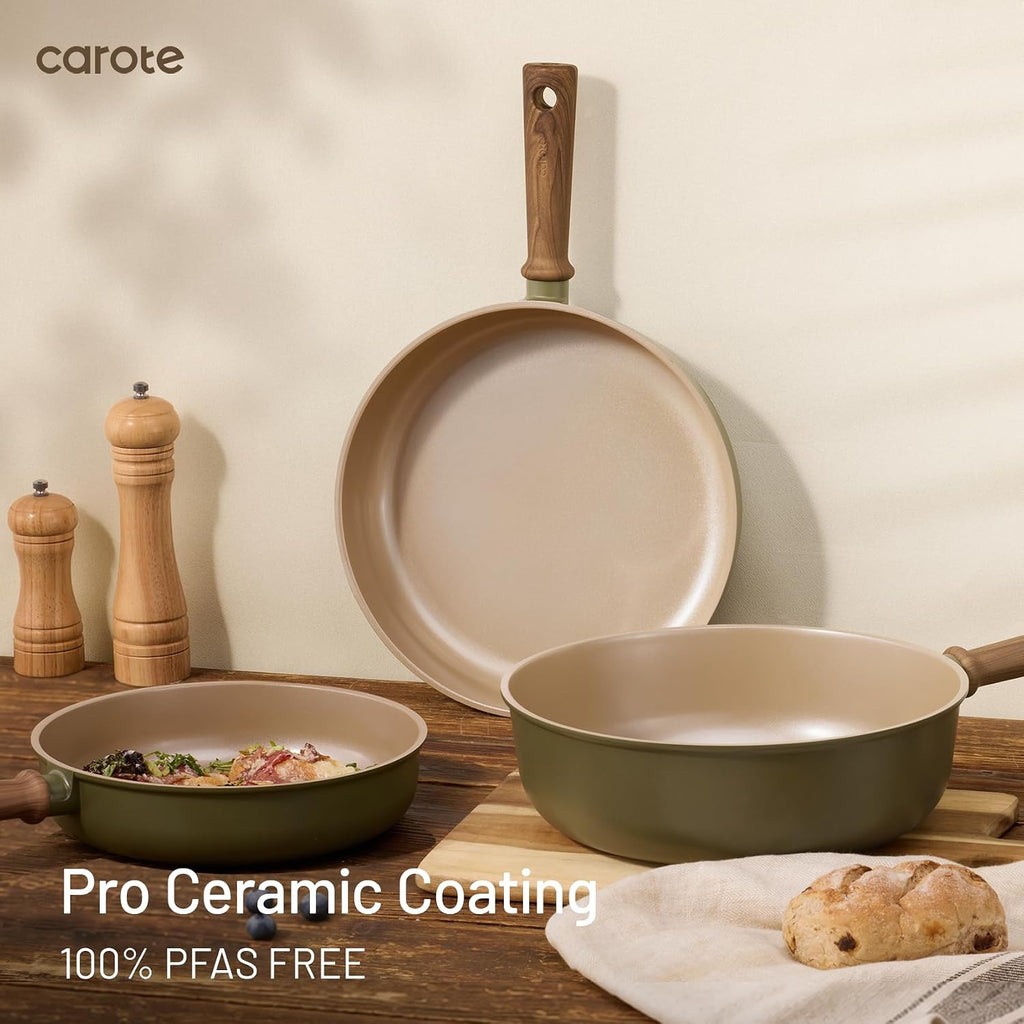 21pcs Ceramic Cookware Set, Pots and Pans Set, Green | Non-Toxic Healthy Kitchen Cooking Set, Easy Clean, Even