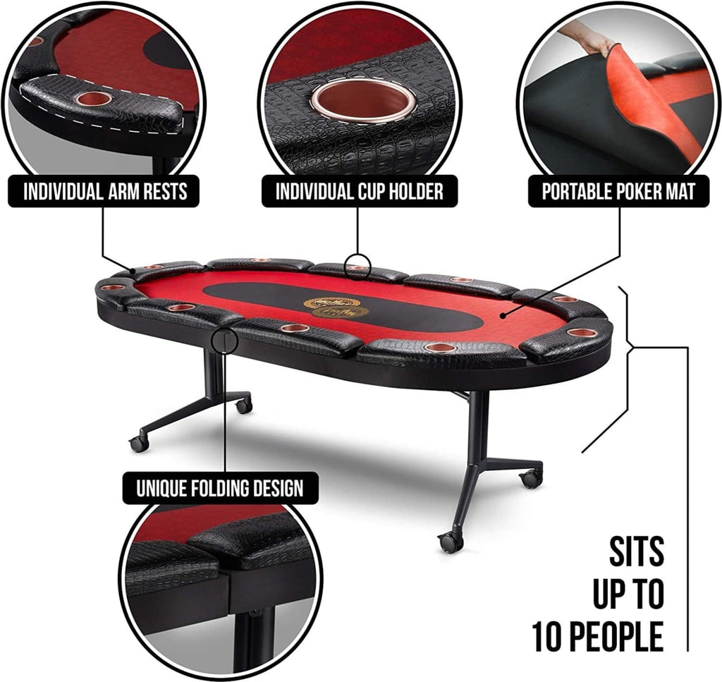 Triton Foldable Poker Table with 10 Chairs and an Additional Mat- Premium Soft-Padded Armrest, Individual Cup