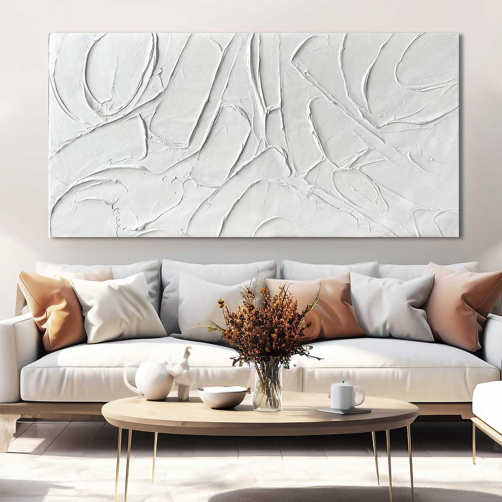 Home Decor White Abstract Wall Decor Maximalist Artwork Textured Canvas Wall Art Pictures Bedroom Home Office Decor