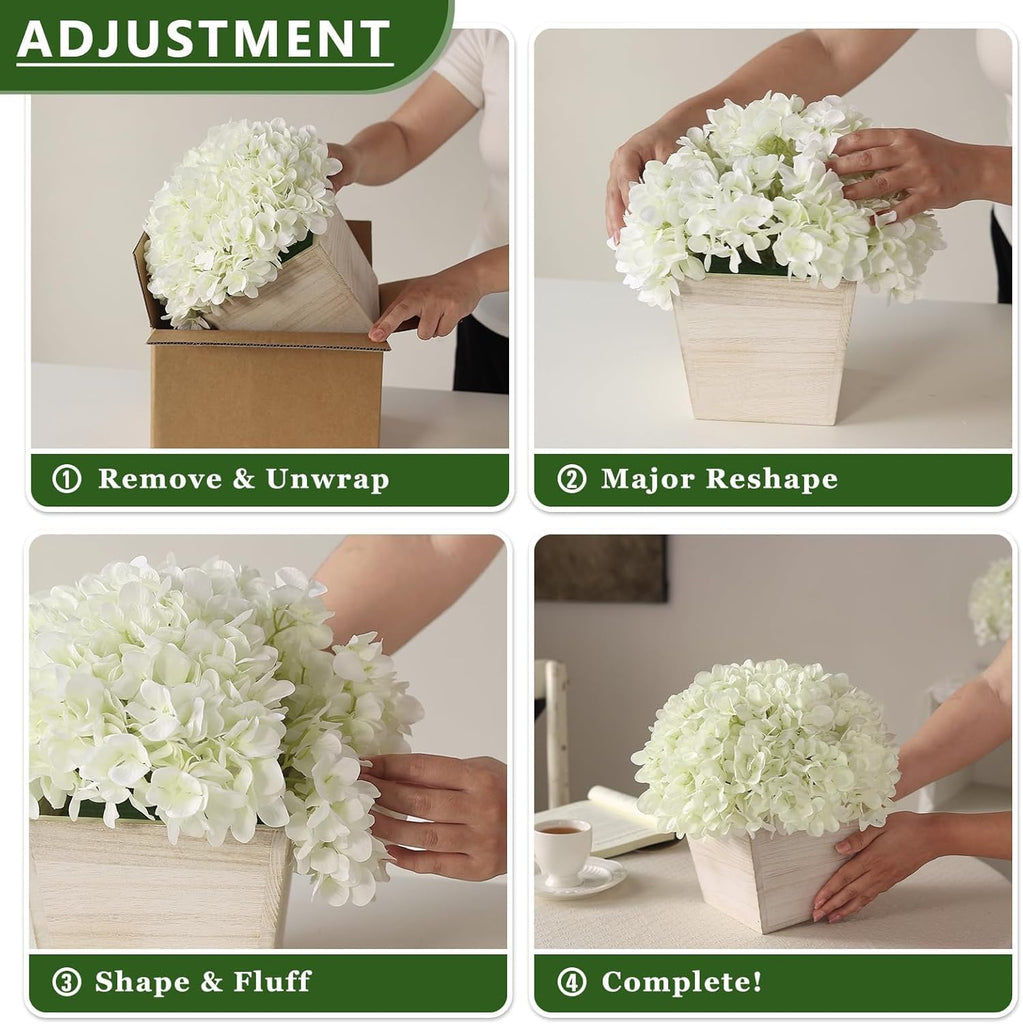 10" Artificial Hydrangea Flower in Planter for Table Centerpiece(White) | No Assembly Needed, Silk Faux Flowers in