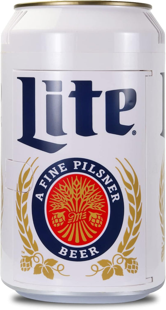 Miller Lite 8 Can Thermoelectric Mini Fridge 5.4 L/ 5.7 Quarts Capacity, 12V DC/110V AC cooler for home, den, dorm