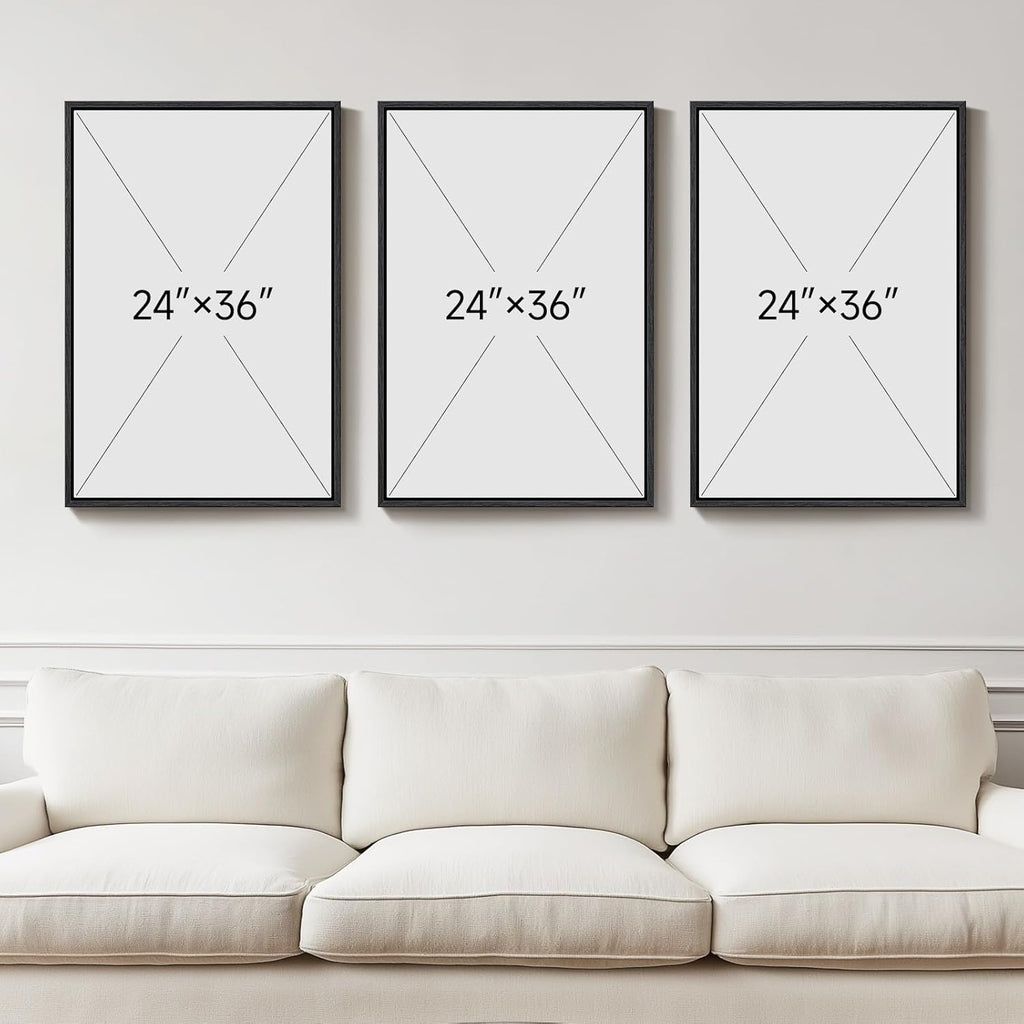 Framed Abstract Coastal Wall Art , Large Blue Coastal Landscape Decor, 3 Piece Minimalist Beach Ocean Painting