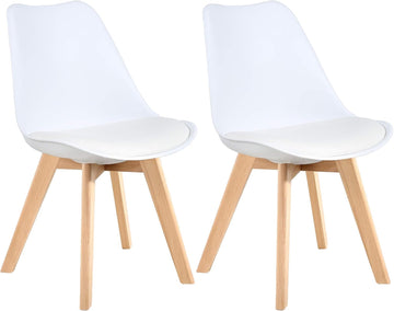 Mid Century Modern Dining Chairs, Shell Lounge Plastic Side Chair with Soft Padded and Wooden Legs for Dining