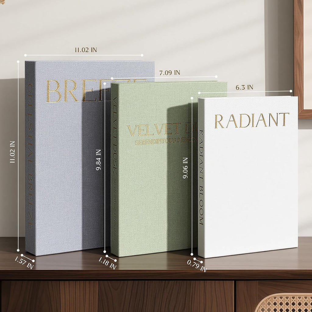 Decorative Books Decor, Set of 3 Neutral Linen Storage Boxes | Linen Faux Book Boxes with Hidden Storage for Coffee