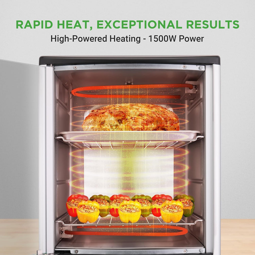 Vertical Countertop Oven with Rotisserie, Bake, Broil, & Kebab Rack Functions - Adjustable Settings - 2 Shelves