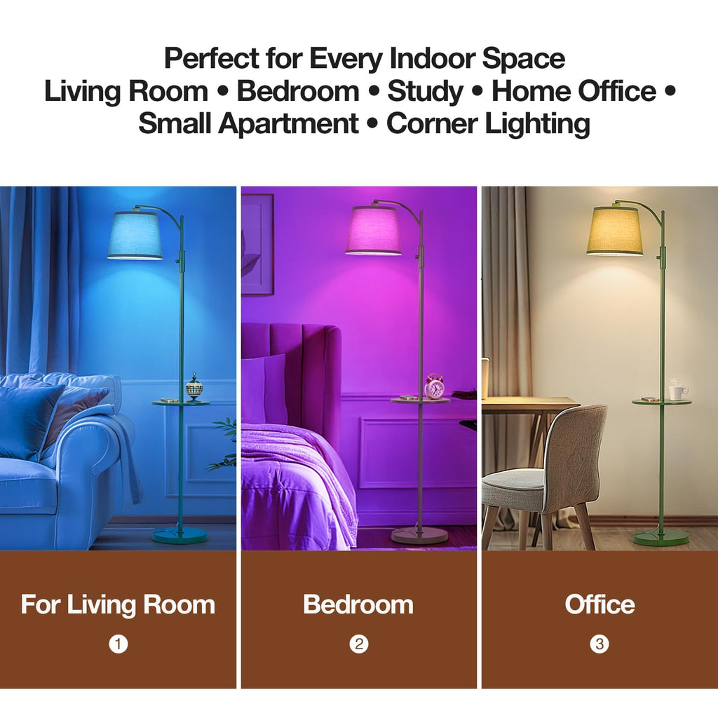 Smart Floor Lamp with Side Table, Alexa & Google Assistant