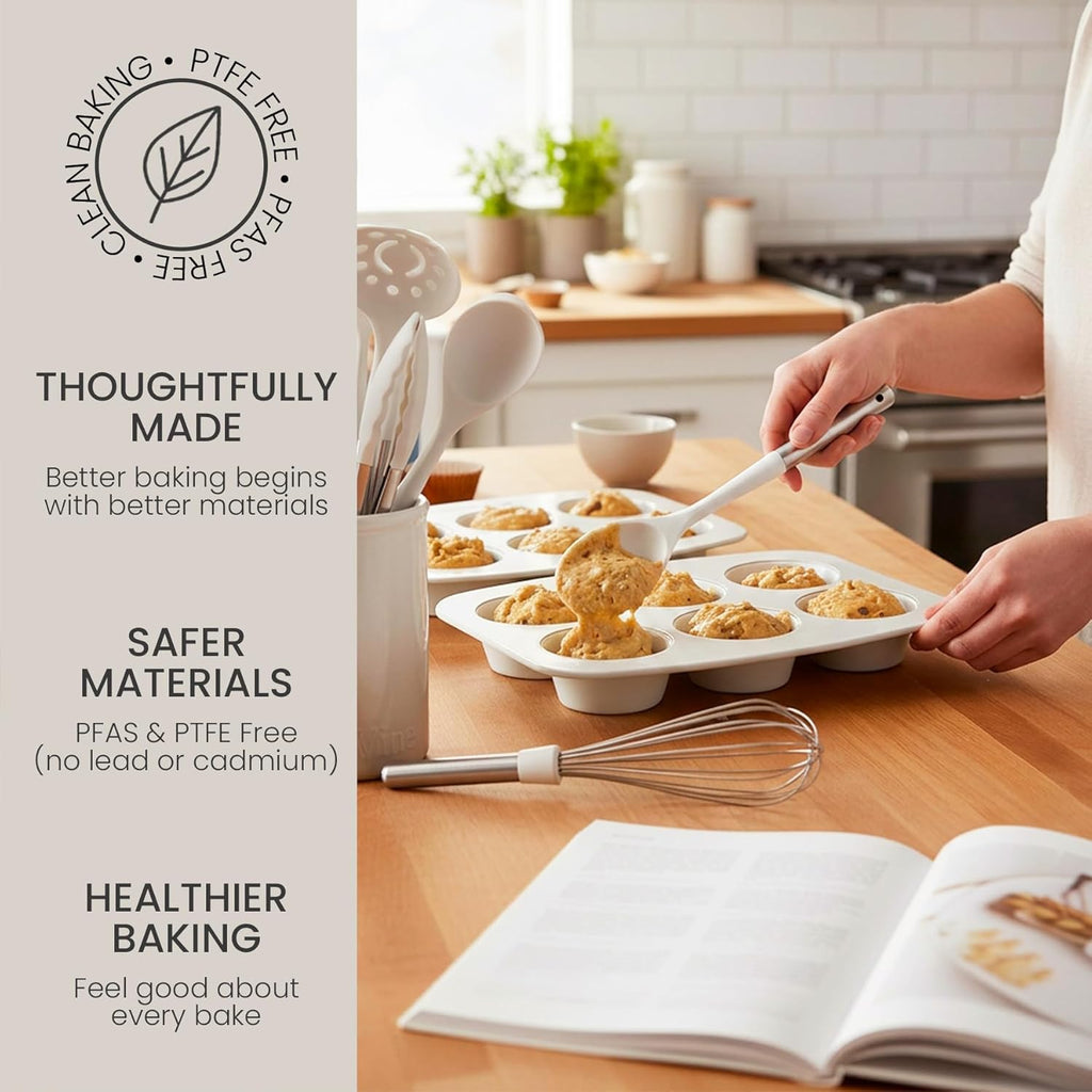 8-Piece Stackable Bakeware Set, Ceramic-Coated Nonstick Pan Set, Non-Toxic, with Sheets, Muffin Pan, Loaf Pan & Cake