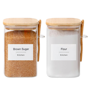 Flour and Sugar Containers - 34 oz Glass Jar with Bamboo Lid and Spoon, Sugar Holder and Canister for Countertop