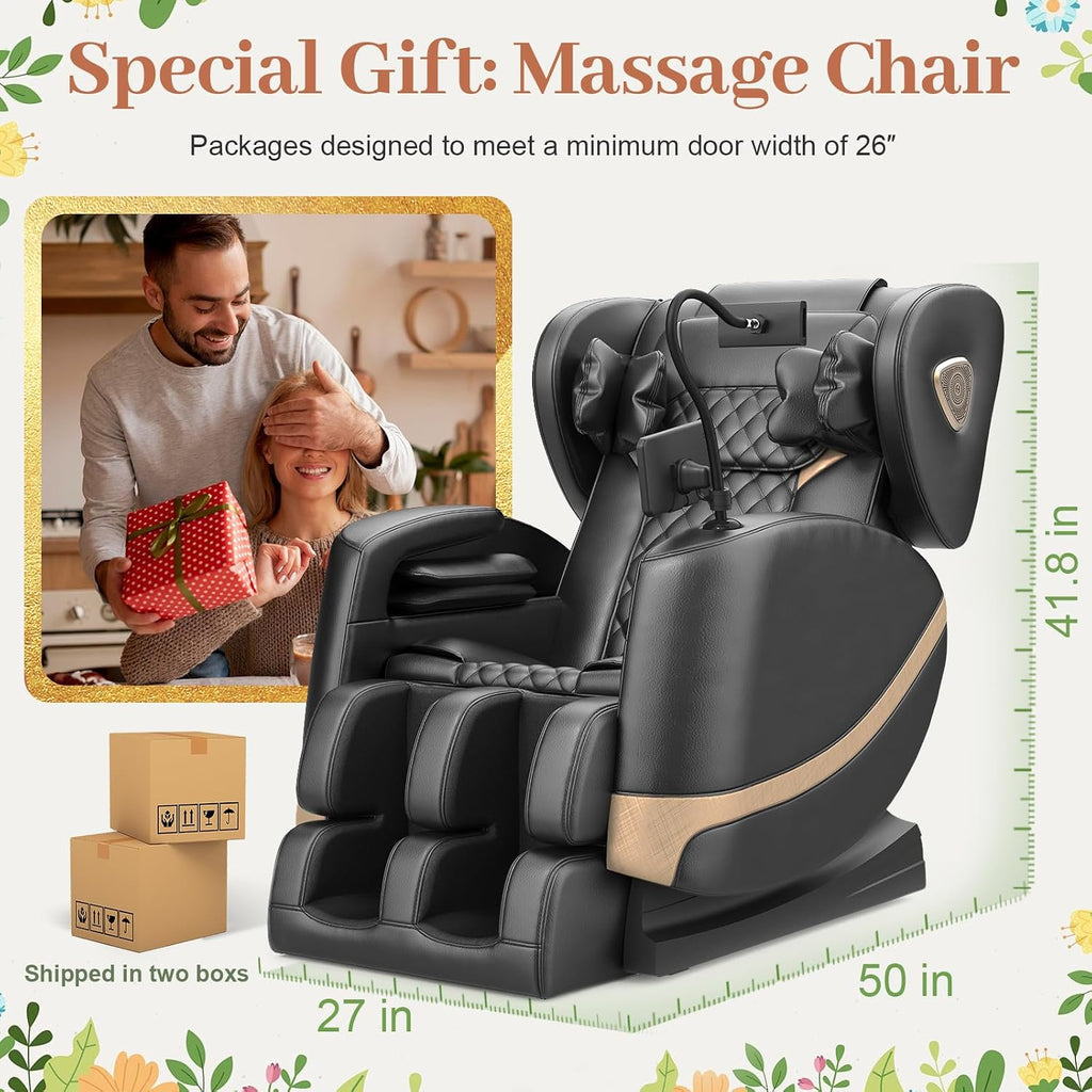 Massage Chair Full Body Zero Gravity Recliner, 2026 Black Leather | 14 Shiatsu Rollers, 10 Airbags, 5 Auto Modes